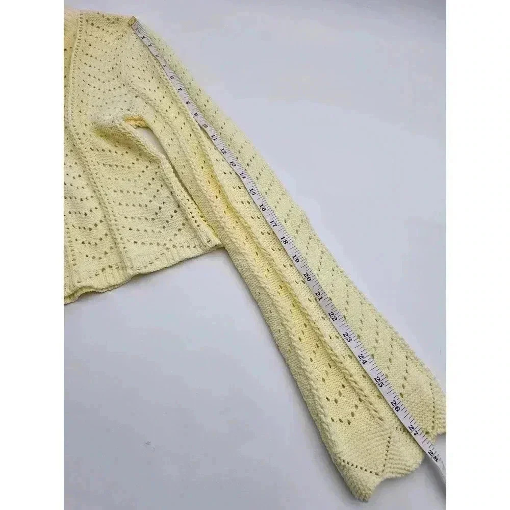 Elodie Women's Size L Baby Yellow Pointelle Bell Sleeve Sweater - Picture 9 of 9